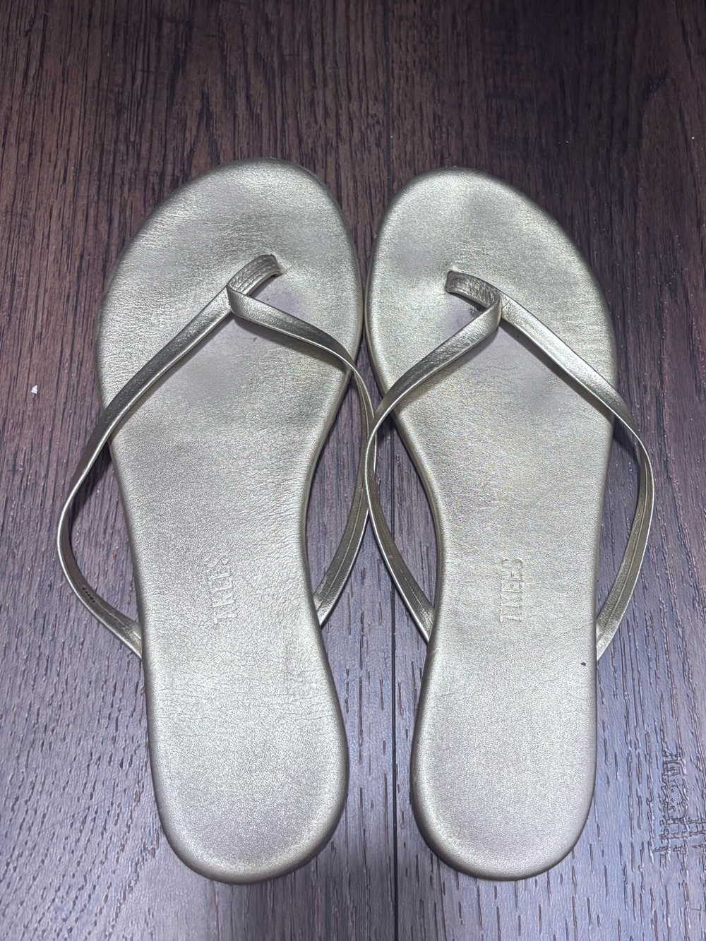 TKEES Metallic Champagne Slim-Strap Sandals